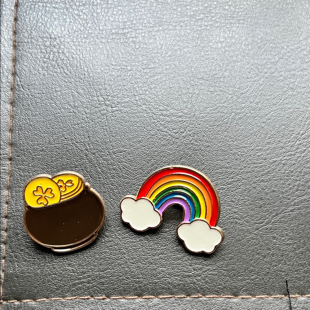 Colorful Rainbow and Pot of Gold Enamel Pins
